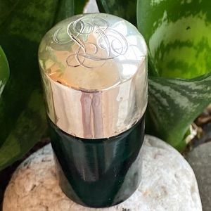 Sterling silver vintage bottle Is green glass and initials LB Sterling lid